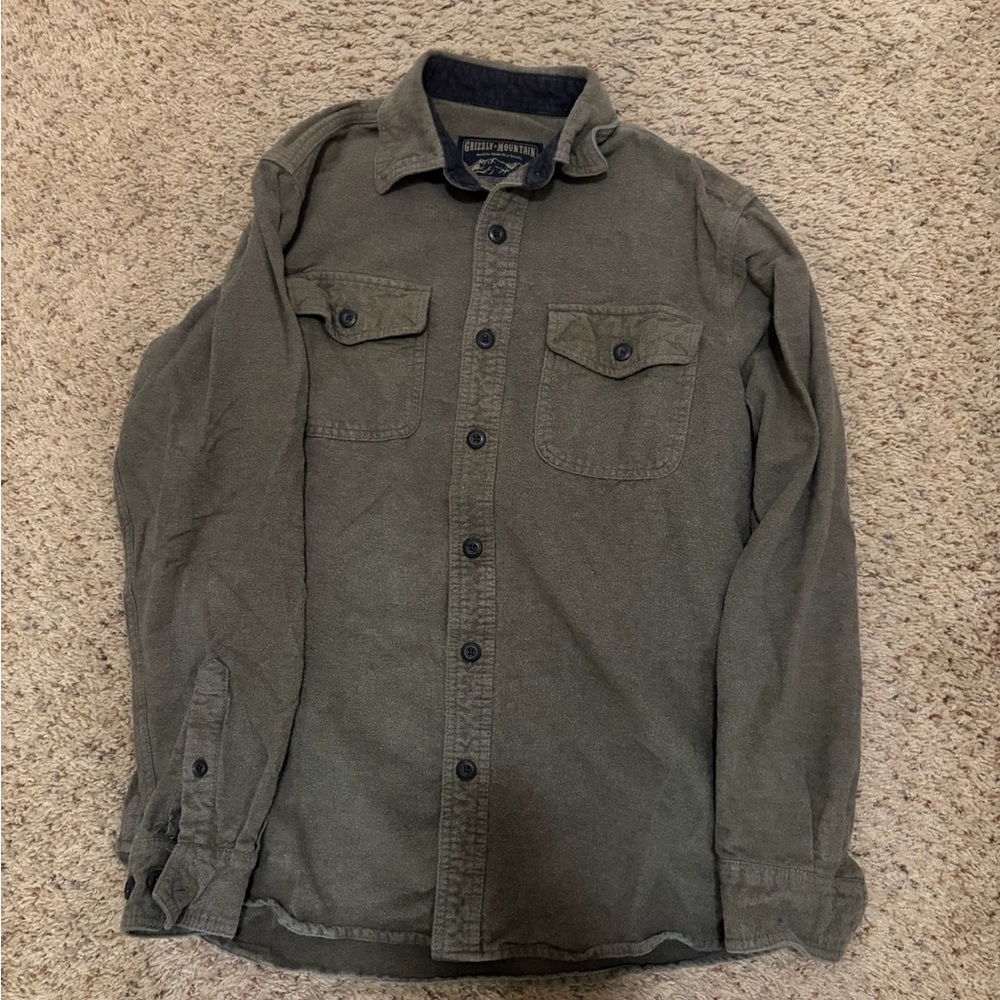 Grizzly Mountain Men's M Fleece Shirt Jacket Olive Green Heavyweight Flannel